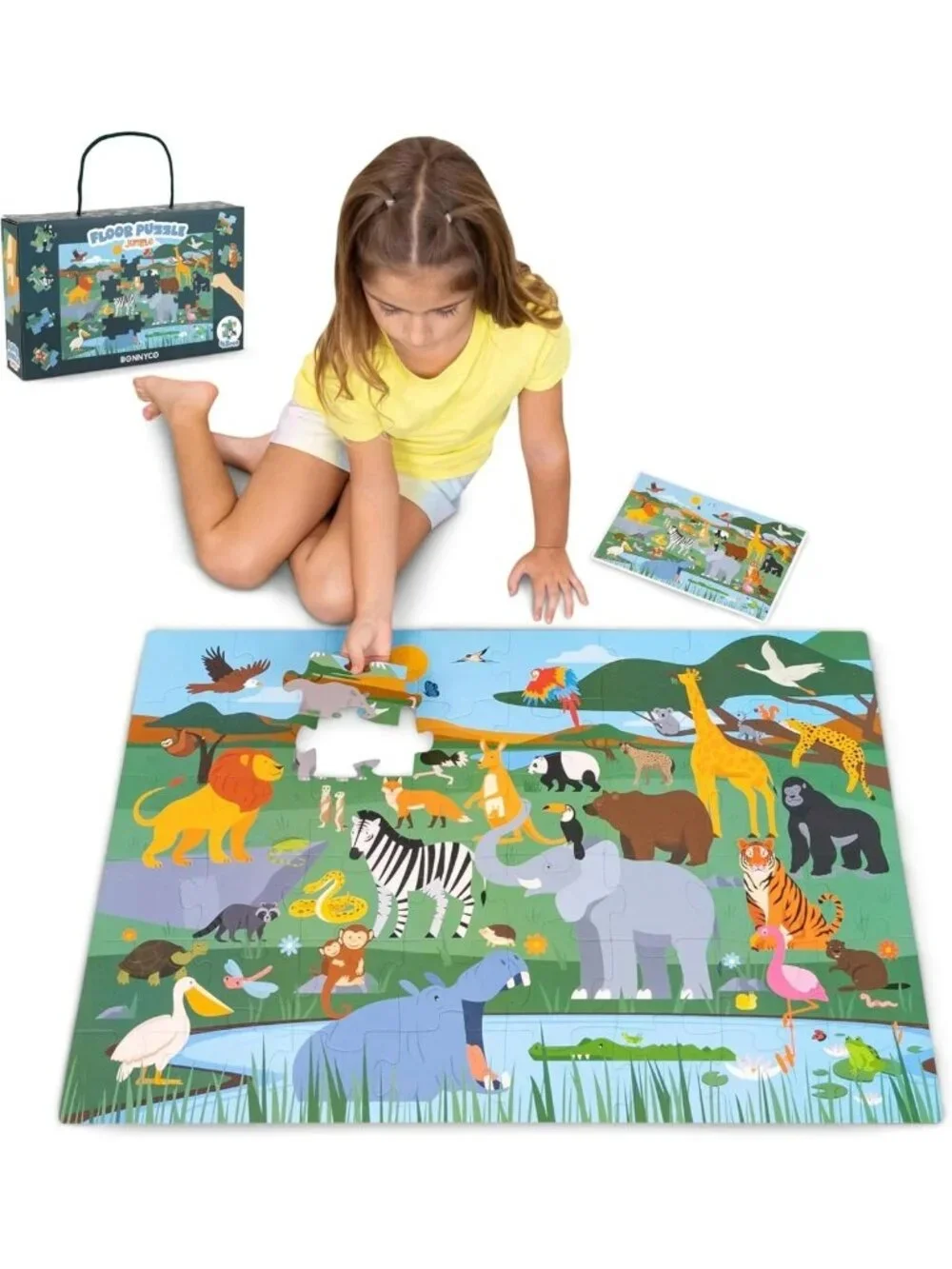 Giant Jungle Animal Floor Puzzle for Kids - 48 Large Pieces, Educational Toy